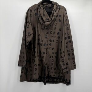 Bryn Walker Coat Womens 2X Brown Polka Dot‎ Cowl Neck Oversized jacket Top